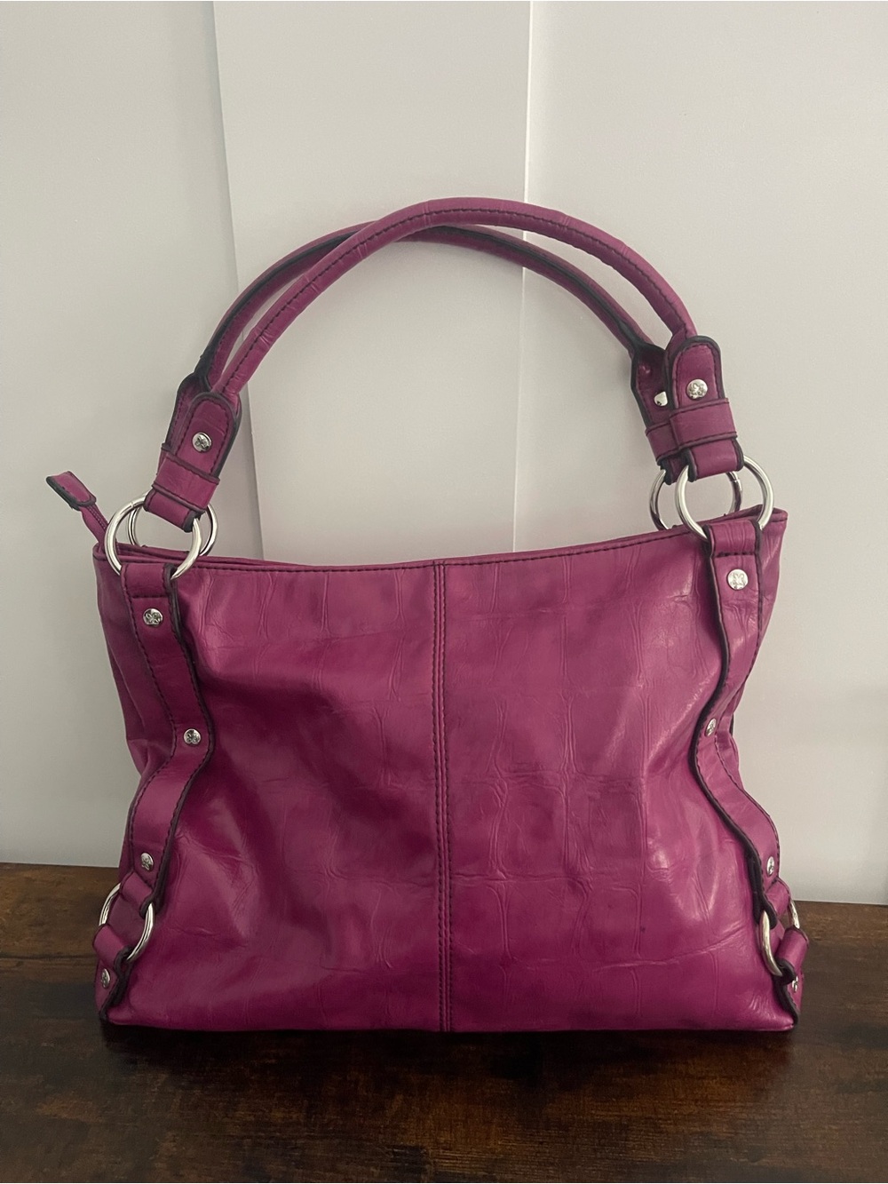 Relic Magenta Shoulder Tote with Silver Hardware